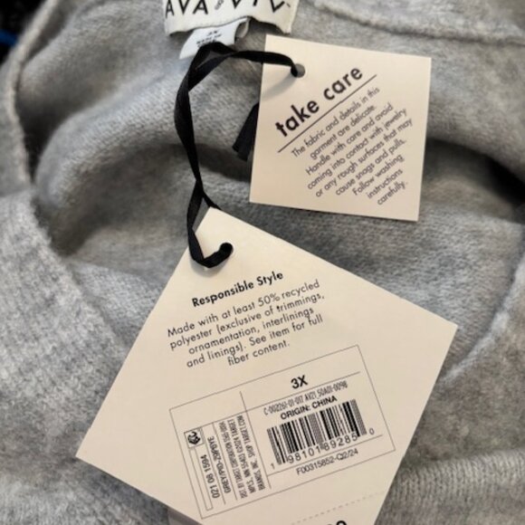 Ava & Viv Heather Gray Embellished Cardigan  NWT size 3X - Picture 5 of 5